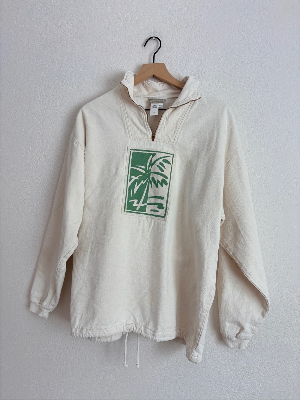 Coldwater Creek Cream Half-Zip Sweatshirt with Palm Tree Graphic